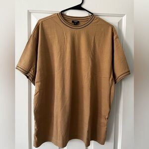 Express Tan Short Sleeve Tee with Black Trim - Relaxed Fit